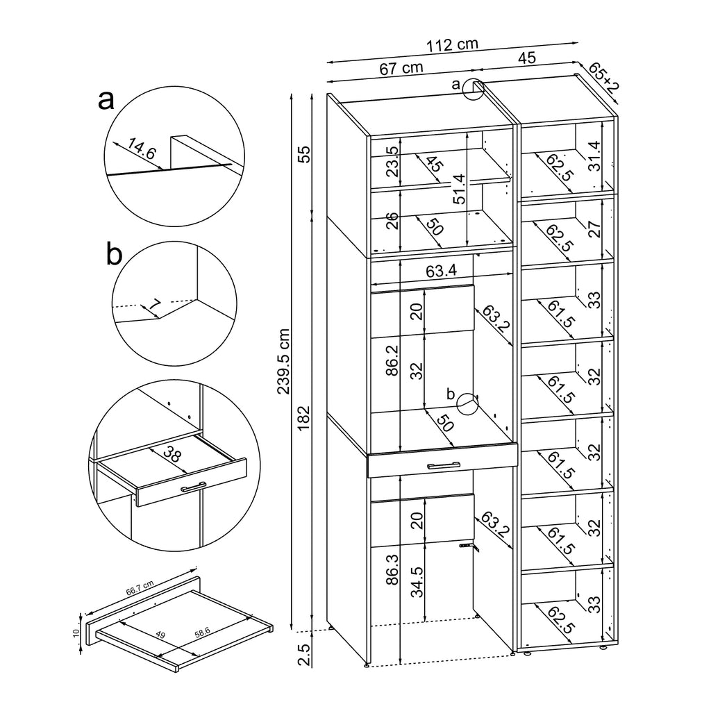 Roomart Waschmaschinenschrank - SERIE DUO-I- 112 cm breit – Waschmaschinenüberbau für Trockner, Waschturm-Schrank, 3 Farben