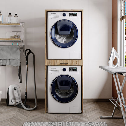 Roomart Waschmaschinenschrank für Trockner & Waschmaschine, in 3 Farben, mit Ausziehbrett  • Weiß • Eiche • Schwarz Eiche