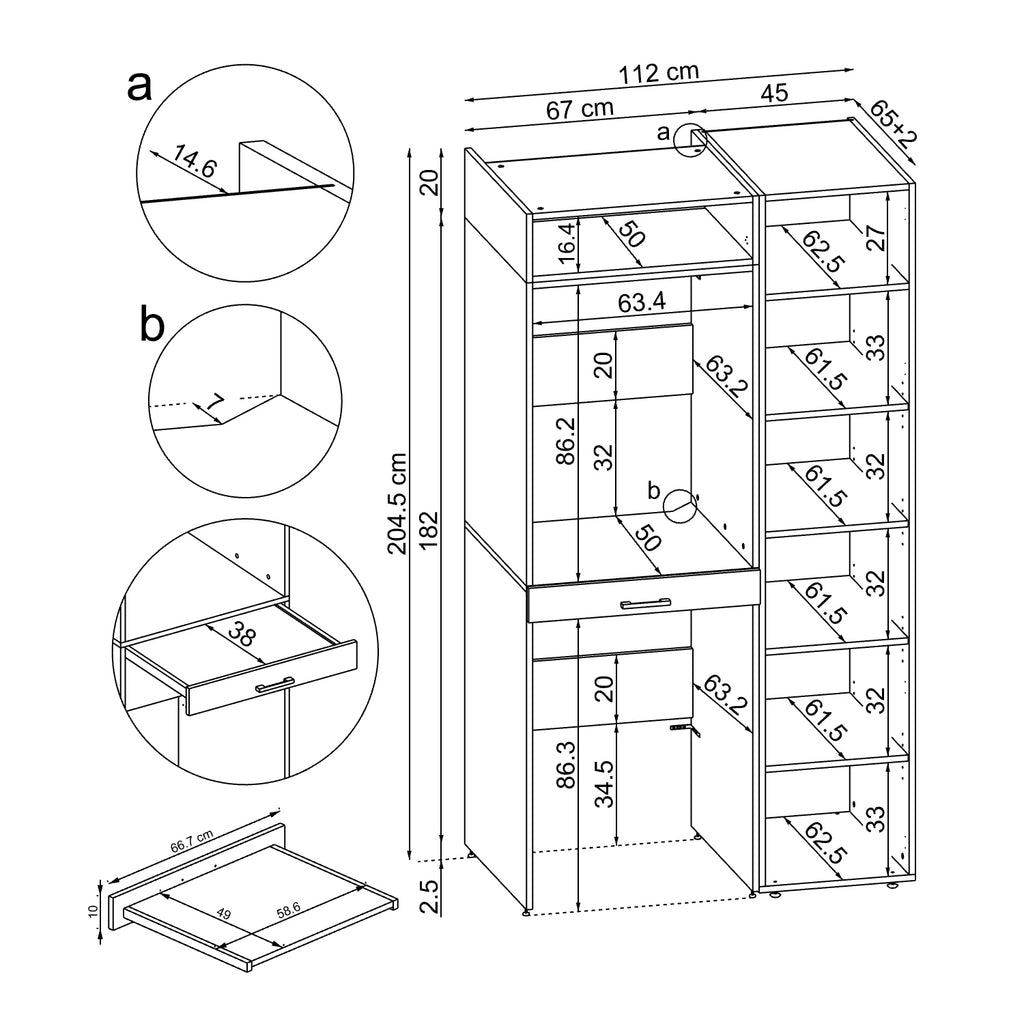 Roomart Waschmaschinenschrank - SERIE DUO-I- 112 cm breit – Waschmaschinenüberbau für Trockner, Waschturm-Schrank, 3 Farben