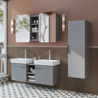 Roomart Badmöbel Set LYCIA 120 cm – 4-teiliges Badezimmermöbel-Set mit Keramik-Waschbecken, Spiegelschrank & Seitenschrank – Badmöbel in 4 Farben