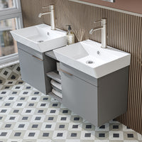 Roomart Badmöbel Set LYCIA 120 cm – 4-teiliges Badezimmermöbel-Set mit Keramik-Waschbecken, Spiegelschrank & Seitenschrank – Badmöbel in 4 Farben