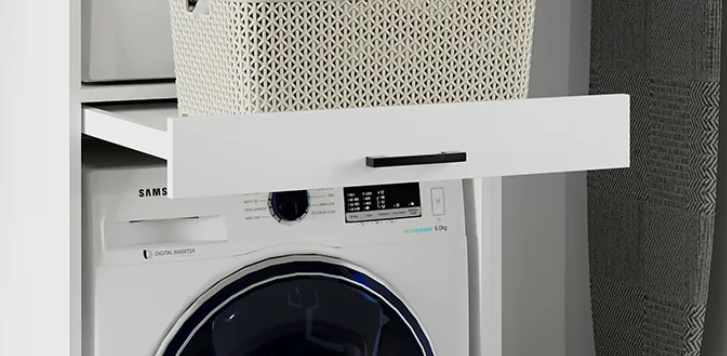 Roomart Szafka pod pralkę, uchwyt meblowy, uchwyt, czarny matowy - szafka pod pralkę, półka pod pralkę, wieża pralnicza, szafka, biały, pralki, szafka dolna, pralka, suszarka, szafka domowa, szafki, szafka łazienkowa, wysoka szafka, łazienka