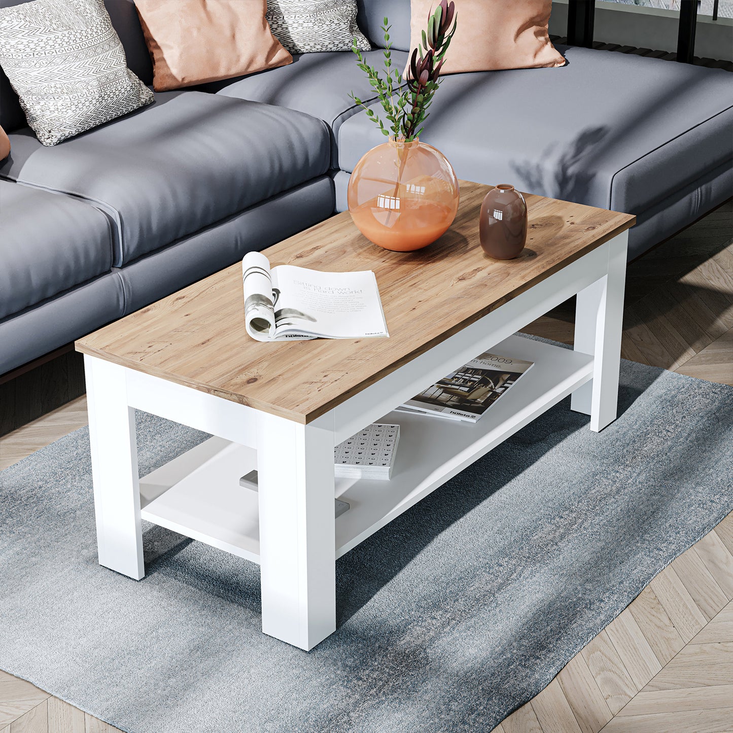 Roomart Couchtisch HELSINKI, 80 oder 110 cm, mit Ablageboden, in 4 Farben