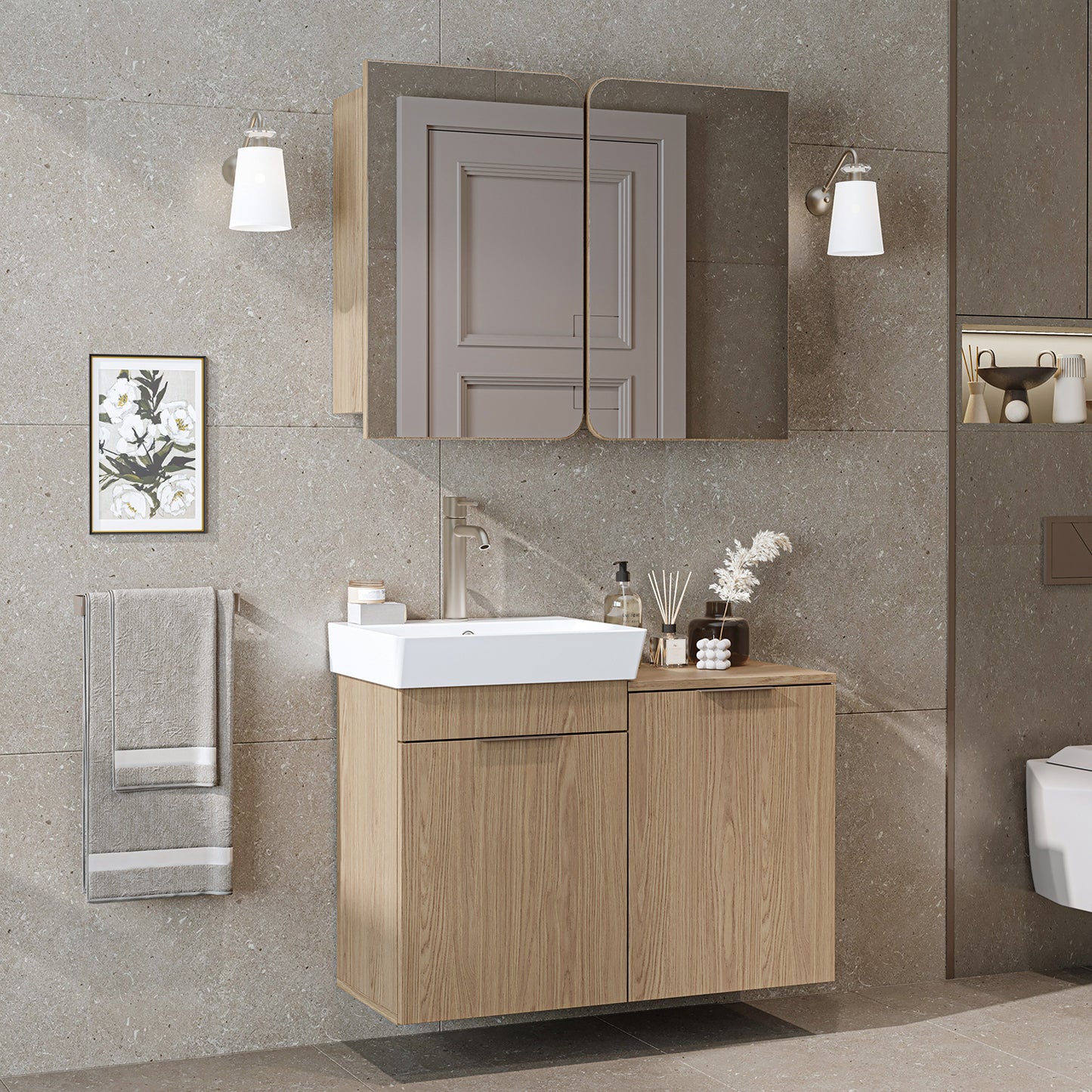 Roomart 2-teiliges Badmöbel-Set LYCIA, 49 cm, Waschtisch mit Spiegelschrank, in 4 Farben