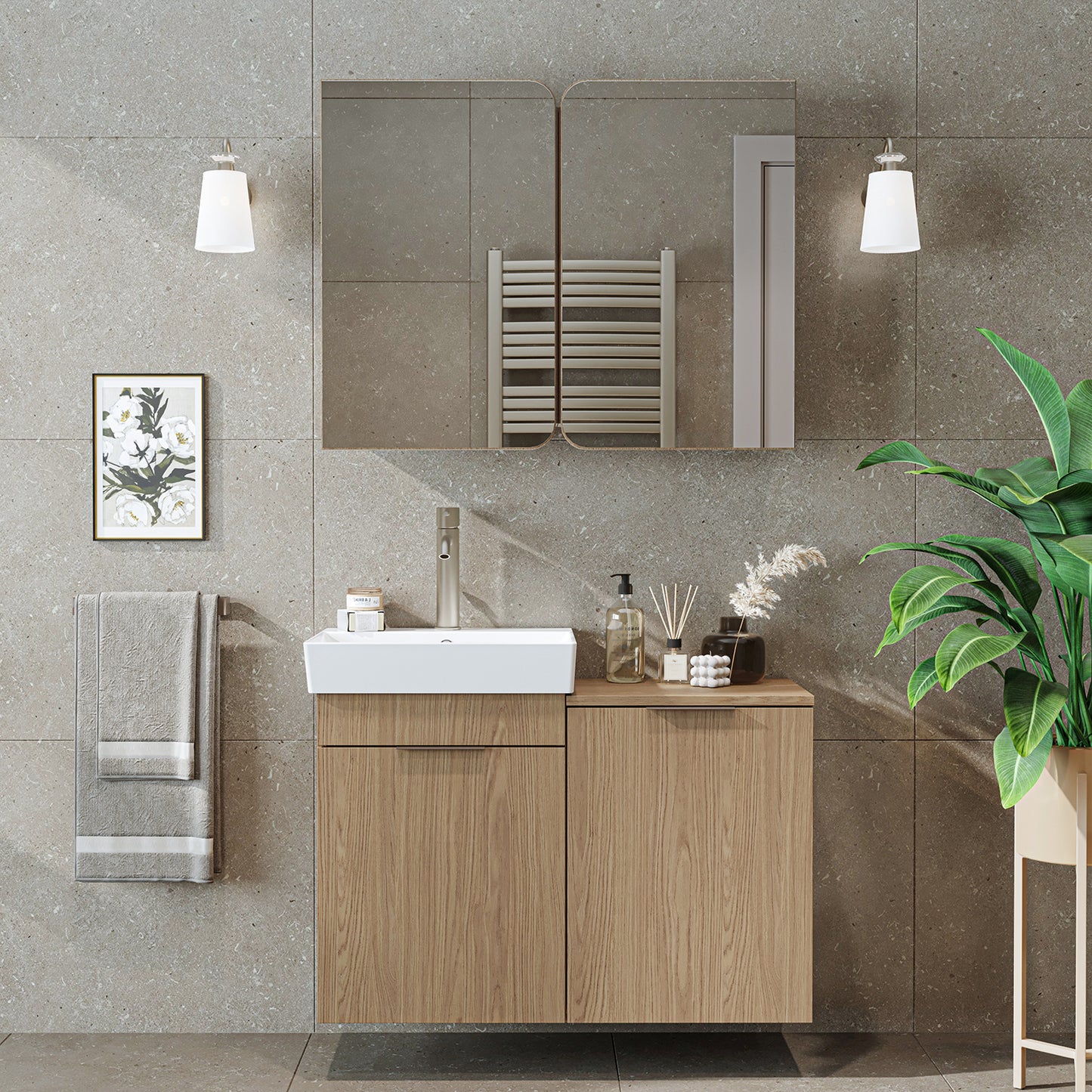 Roomart 2-teiliges Badmöbel-Set LYCIA, 49 cm, Waschtisch mit Spiegelschrank, in 4 Farben