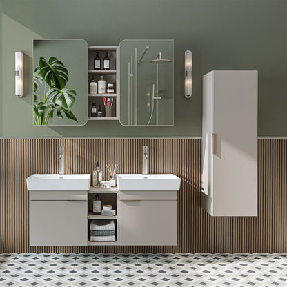 Roomart Badmöbel Set LYCIA 120 cm – 4-teiliges Badezimmermöbel-Set mit Keramik-Waschbecken, Spiegelschrank & Seitenschrank – Badmöbel in 4 Farben