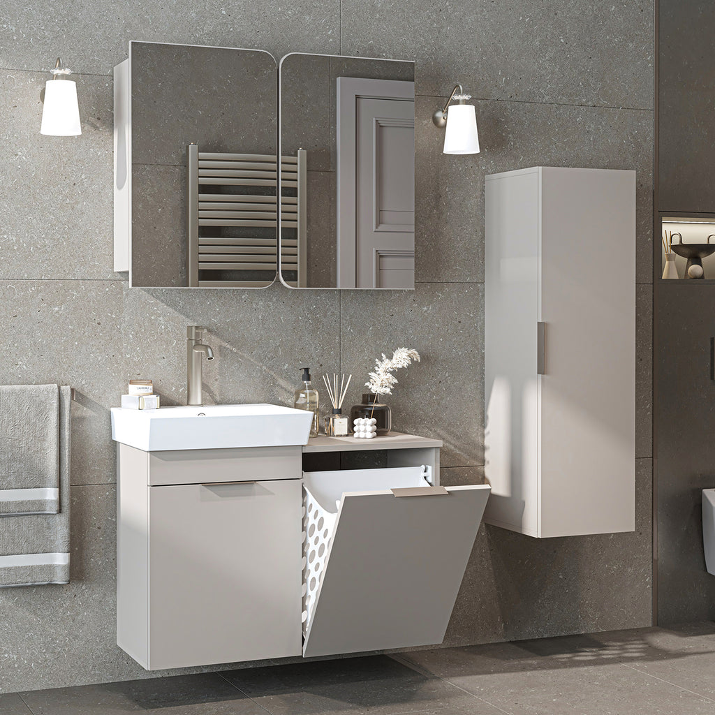Badmöbel-Set LYCIA 49 cm in Beige mit Waschbecken und Wäschekorb
