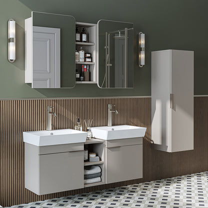 Roomart Badmöbel Set LYCIA 120 cm – 4-teiliges Badezimmermöbel-Set mit Keramik-Waschbecken, Spiegelschrank & Seitenschrank – Badmöbel in 4 Farben