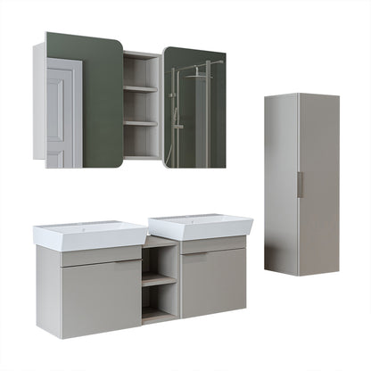 Roomart Badmöbel Set LYCIA 120 cm – 4-teiliges Badezimmermöbel-Set mit Keramik-Waschbecken, Spiegelschrank & Seitenschrank – Badmöbel in 4 Farben