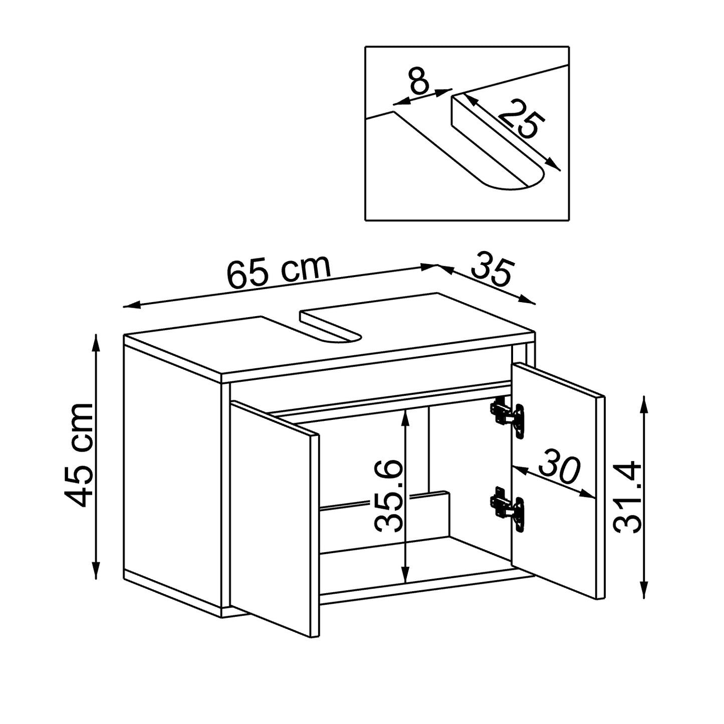 Roomart Badezimmer Unterschrank HBT:45x65x35 cm • Weiß • Eiche • Weiß-Eiche • Anthrazit Eiche