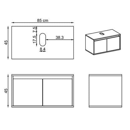 Roomart Atlantic, Waschbecken mit Unterschrank, 85 cm • Weiß • Eiche • Weiß-Eiche • Anthrazit Eiche