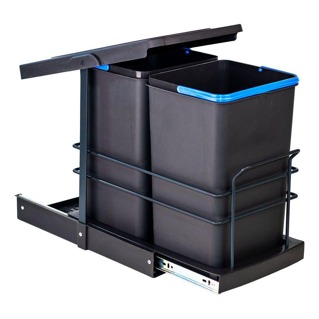Roomart Einbau-Mülleimer Küche ausziehbar 2×12L – Mülltrennsystem für Unterschrank in 2 Farben