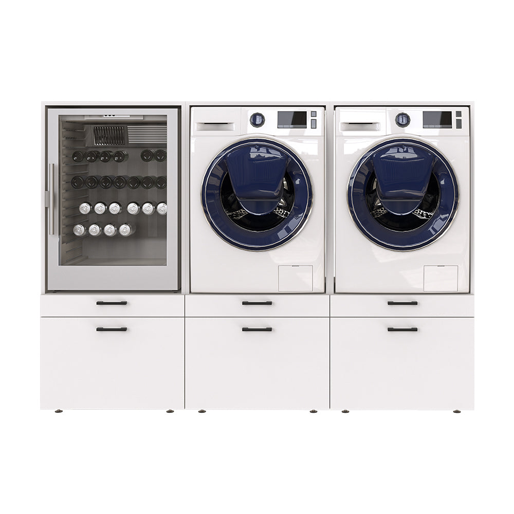 Roomart Waschmashinenshcrank für Trockner und Waschmaschine • Weiß • Schwarz eiche - schrank waschmaschine, bosch wtw875w0, waschmaschienenüberschrank, waschtowerschrank, wasserkistenregal, washing machine cabinet, wt47w5w0, washing machine heart, bodenwa