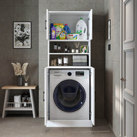 Roomart, Badezimmer Waschmaschinenschrank ATRIA, Waschmaschinenüberbau, BHT: 70 x 180 x 69 cm, in Weiß-Eiche, Anthrazit Eiche waschmaschinenschrank, waschmaschinenregal, waschturm, schrank, weiß, waschmaschinen, unterschrank, waschmaschine, trockner, haus