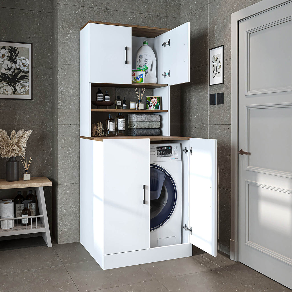 Roomart, bathroom washing machine cabinet ATRIA, washing machine superstructure, WDH: 70 x 180 x 69 cm, in white oak, anthracite oak washing machine cabinet, washing machine shelf, washing tower, cabinet, white, washing machines, base cabinet, washing machine, dryer, house