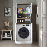 Roomart, Badezimmer Waschmaschinenschrank ATRIA, Waschmaschinenüberbau, BHT: 70 x 180 x 69 cm, in Weiß-Eiche, Anthrazit Eiche waschmaschinenschrank, waschmaschinenregal, waschturm, schrank, weiß, waschmaschinen, unterschrank, waschmaschine, trockner, haus