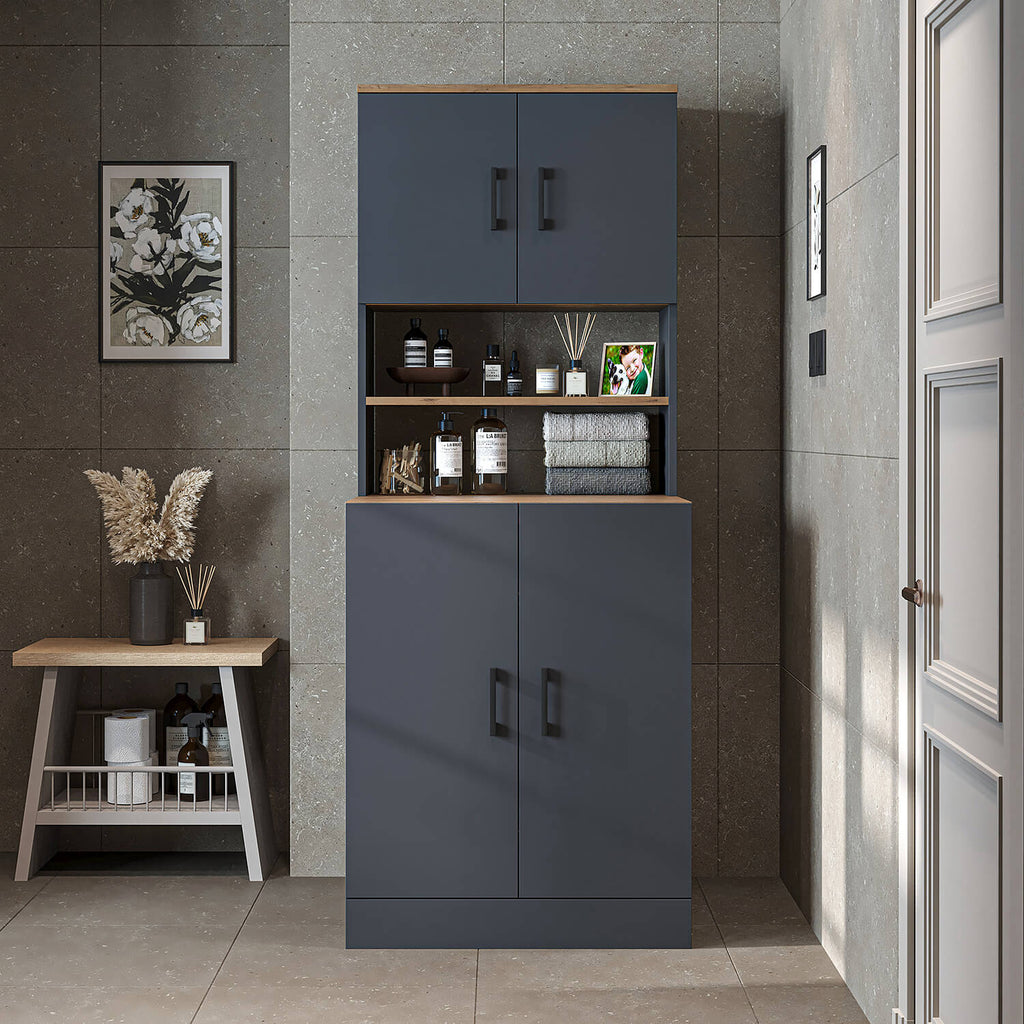 Roomart, bathroom washing machine cabinet ATRIA, washing machine superstructure, WDH: 70 x 180 x 69 cm, in white oak, anthracite oak washing machine cabinet, washing machine shelf, washing tower, cabinet, white, washing machines, base cabinet, washing machine, dryer, house