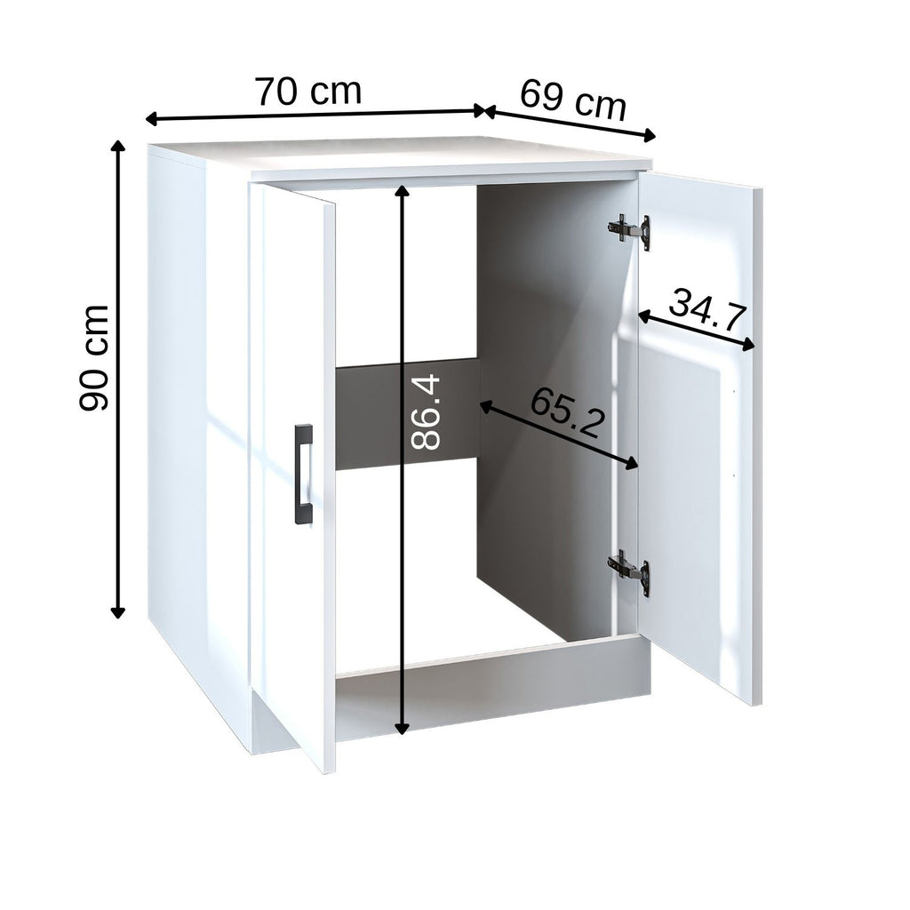 Roomart, Badezimmer Waschmaschinenschrank ATRIA, Waschmaschinenunterschrank, BHT: 70x 90 x 69 cm, in Weiß-Eiche, Eiche, Anthrazit Eiche, Weiß waschmaschinenschrank, waschmaschinenregal, waschturm, schrank, weiß, waschmaschinen, unterschrank, waschmaschine
