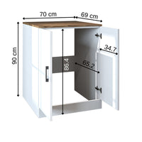 Roomart, Badezimmer Waschmaschinenschrank ATRIA, Waschmaschinenunterschrank, BHT: 70x 90 x 69 cm, in Weiß-Eiche, Eiche, Anthrazit Eiche, Weiß waschmaschinenschrank, waschmaschinenregal, waschturm, schrank, weiß, waschmaschinen, unterschrank, waschmaschine
