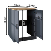 Roomart, Badezimmer Waschmaschinenschrank ATRIA, Waschmaschinenunterschrank, BHT: 70x 90 x 69 cm, in Weiß-Eiche, Eiche, Anthrazit Eiche, Weiß waschmaschinenschrank, waschmaschinenregal, waschturm, schrank, weiß, waschmaschinen, unterschrank, waschmaschine
