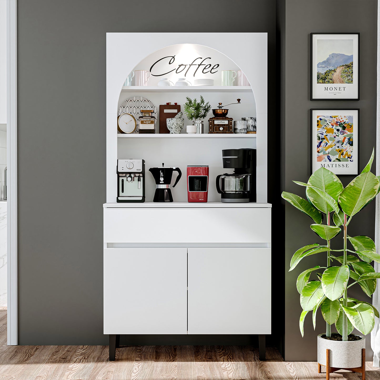 Roomart Küchenschrank VENEDIK – Buffet- & Mehrzweckschrank mit Schublade, Türen & Verstellbare Ablagen – Mikrowellenschrank, Aufbewahrungsschrank für Küche, Esszimmer, Wohnzimmer – 90 x 179 x 42 cm – in 4 Farben – Modern & Multifunktional