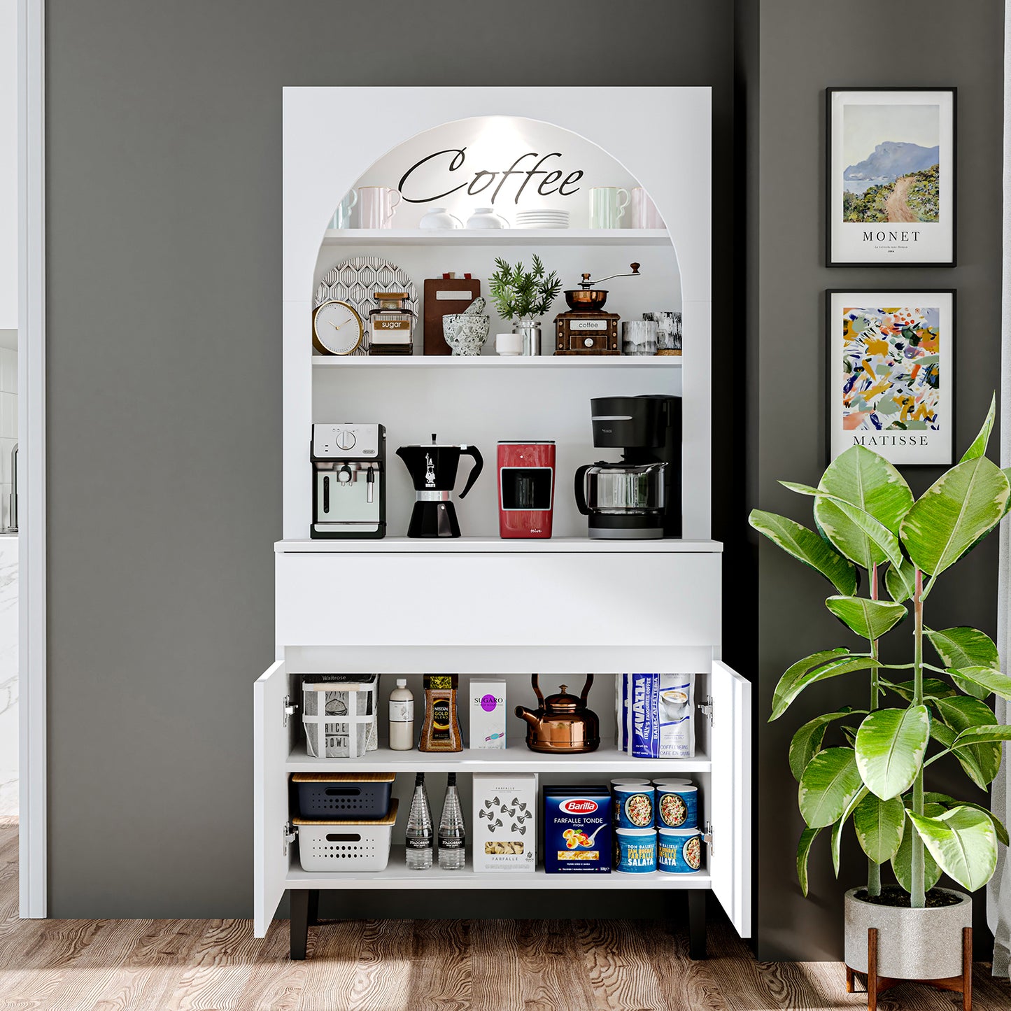 Roomart Küchenschrank VENEDIK – Buffet- & Mehrzweckschrank mit Schublade, Türen & Verstellbare Ablagen – Mikrowellenschrank, Aufbewahrungsschrank für Küche, Esszimmer, Wohnzimmer – 90 x 179 x 42 cm – in 4 Farben – Modern & Multifunktional