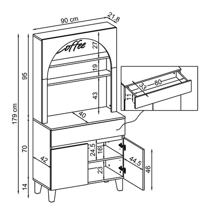 Roomart Küchenschrank VENEDIK – Buffet- & Mehrzweckschrank mit Schublade, Türen & Verstellbare Ablagen – Mikrowellenschrank, Aufbewahrungsschrank für Küche, Esszimmer, Wohnzimmer – 90 x 179 x 42 cm – in 4 Farben – Modern & Multifunktional