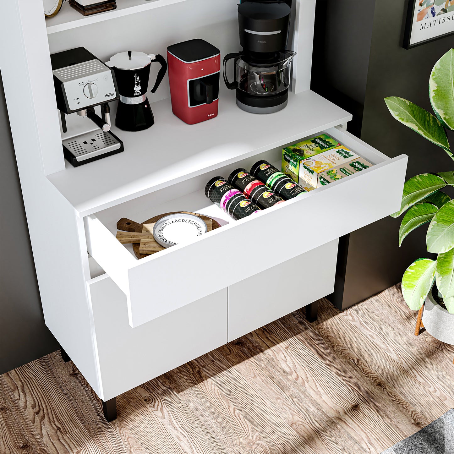 Roomart Küchenschrank VENEDIK – Buffet- & Mehrzweckschrank mit Schublade, Türen & Verstellbare Ablagen – Mikrowellenschrank, Aufbewahrungsschrank für Küche, Esszimmer, Wohnzimmer – 90 x 179 x 42 cm – in 4 Farben – Modern & Multifunktional