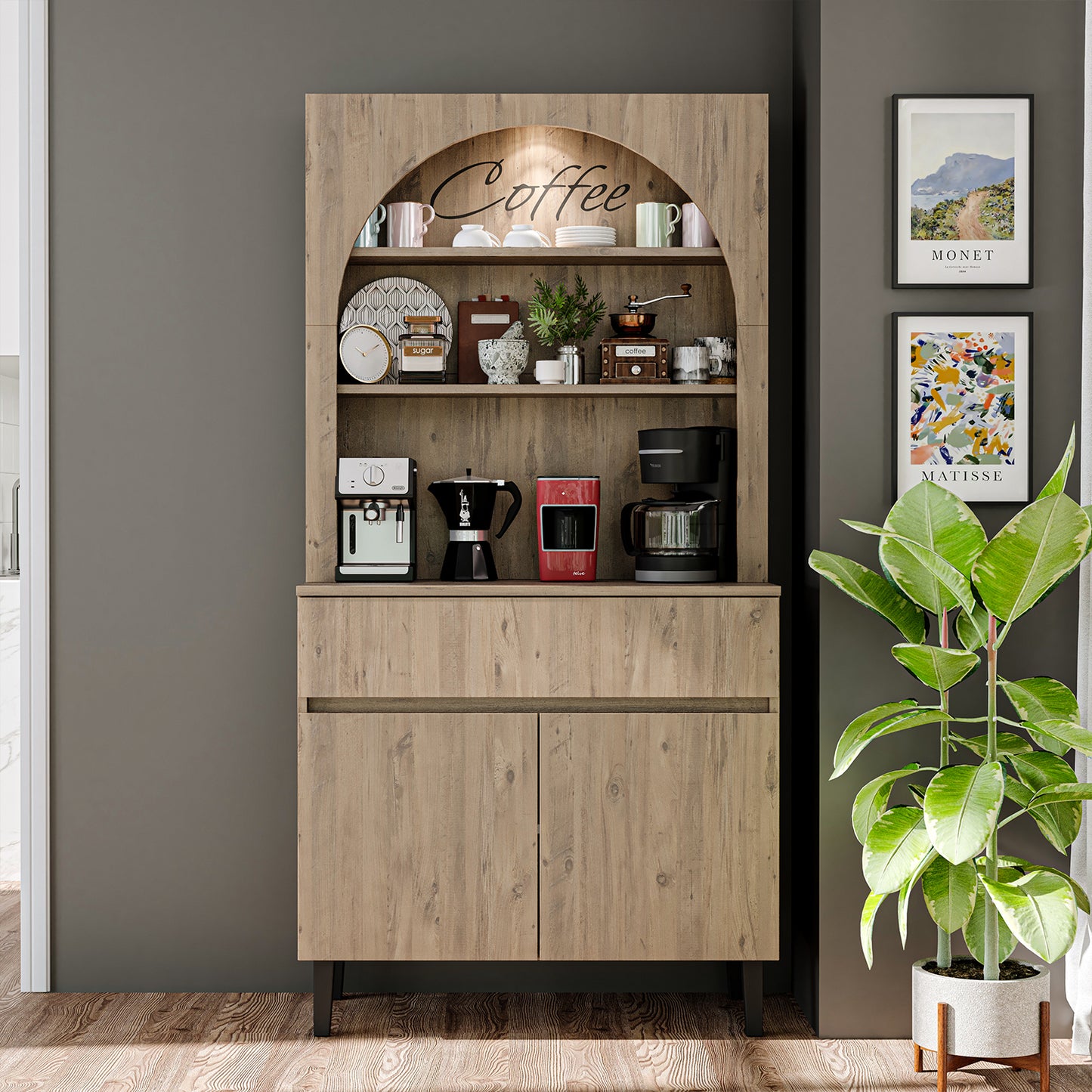 Roomart Küchenschrank VENEDIK – Buffet- & Mehrzweckschrank mit Schublade, Türen & Verstellbare Ablagen – Mikrowellenschrank, Aufbewahrungsschrank für Küche, Esszimmer, Wohnzimmer – 90 x 179 x 42 cm – in 4 Farben – Modern & Multifunktional