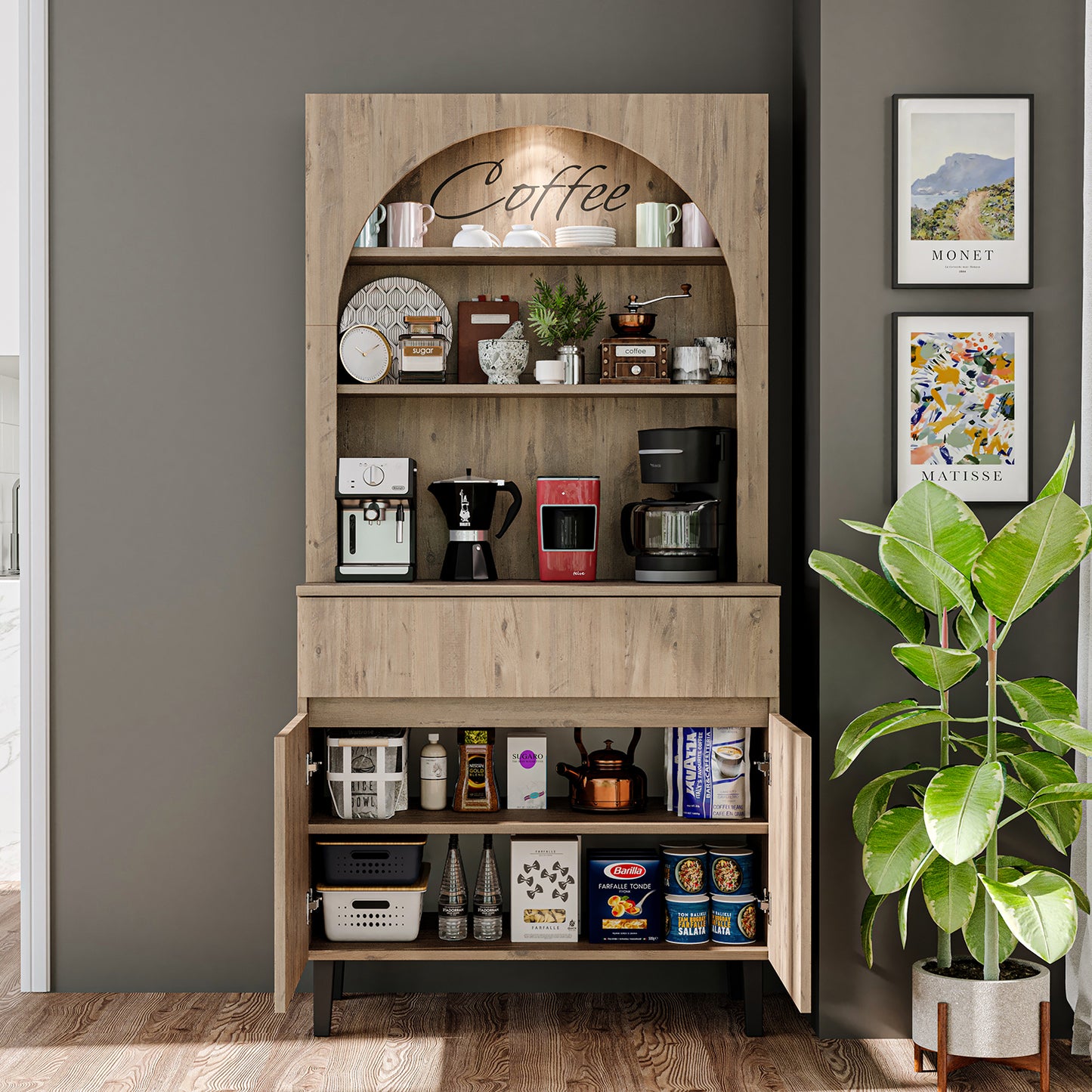 Roomart Küchenschrank VENEDIK – Buffet- & Mehrzweckschrank mit Schublade, Türen & Verstellbare Ablagen – Mikrowellenschrank, Aufbewahrungsschrank für Küche, Esszimmer, Wohnzimmer – 90 x 179 x 42 cm – in 4 Farben – Modern & Multifunktional