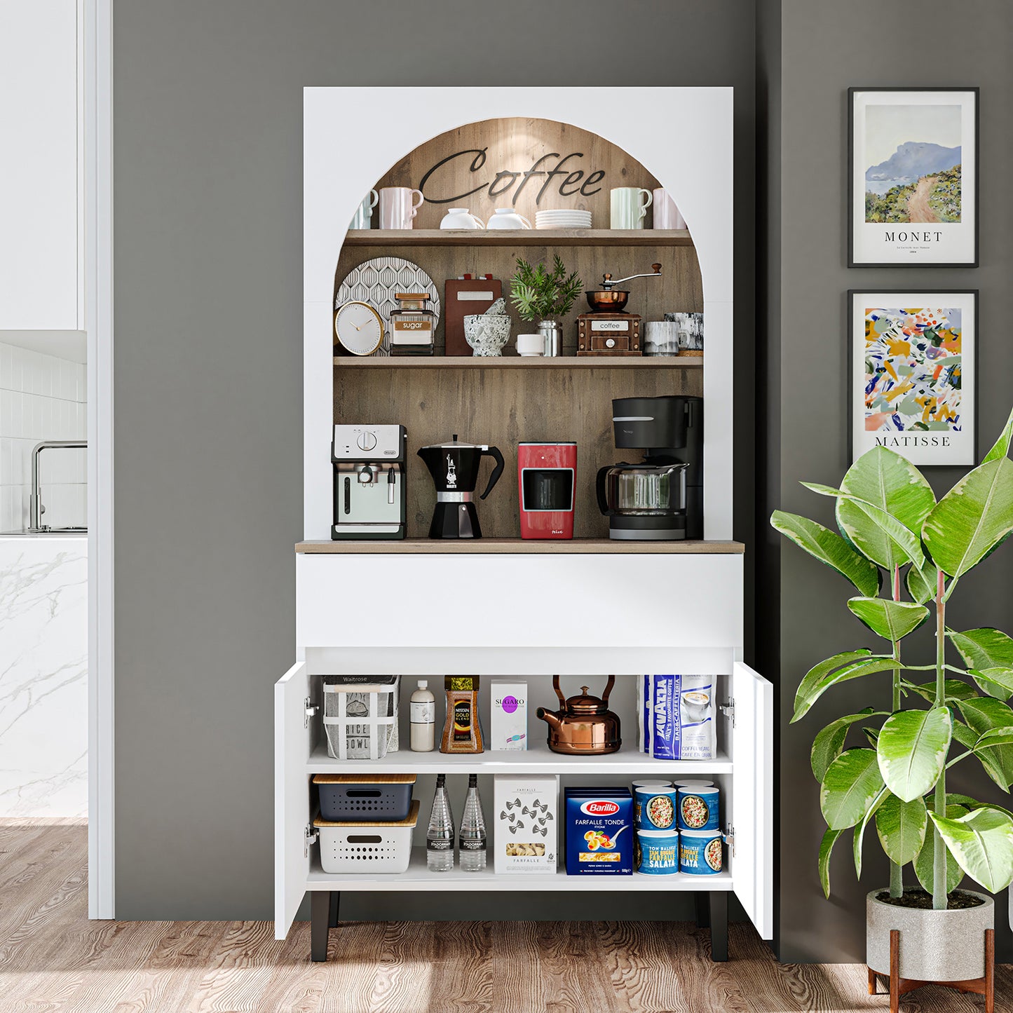 Roomart Küchenschrank VENEDIK – Buffet- & Mehrzweckschrank mit Schublade, Türen & Verstellbare Ablagen – Mikrowellenschrank, Aufbewahrungsschrank für Küche, Esszimmer, Wohnzimmer – 90 x 179 x 42 cm – in 4 Farben – Modern & Multifunktional