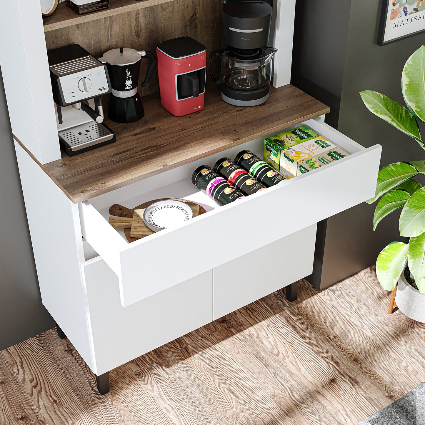 Roomart Küchenschrank VENEDIK – Buffet- & Mehrzweckschrank mit Schublade, Türen & Verstellbare Ablagen – Mikrowellenschrank, Aufbewahrungsschrank für Küche, Esszimmer, Wohnzimmer – 90 x 179 x 42 cm – in 4 Farben – Modern & Multifunktional