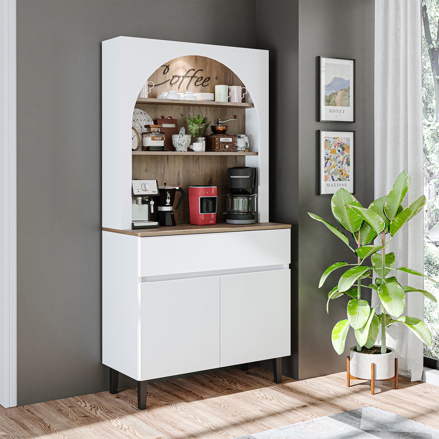 Roomart Küchenschrank VENEDIK – Buffet- & Mehrzweckschrank mit Schublade, Türen & Verstellbare Ablagen – Mikrowellenschrank, Aufbewahrungsschrank für Küche, Esszimmer, Wohnzimmer – 90 x 179 x 42 cm – in 4 Farben – Modern & Multifunktional