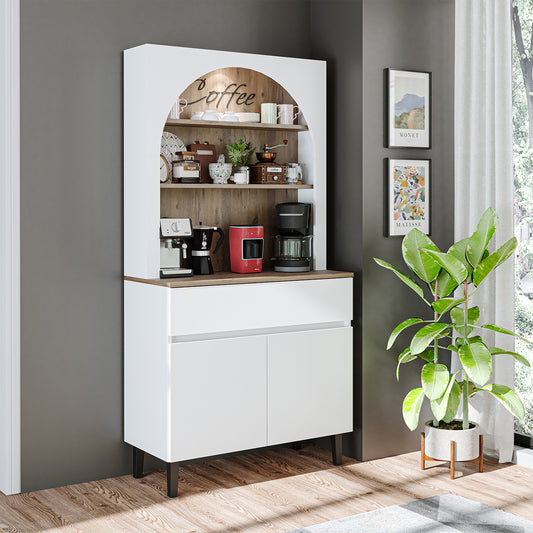 Roomart Küchenschrank VENEDIK – Buffet- & Mehrzweckschrank mit Schublade, Türen & Verstellbare Ablagen – Mikrowellenschrank, Aufbewahrungsschrank für Küche, Esszimmer, Wohnzimmer – 90 x 179 x 42 cm – in 4 Farben – Modern & Multifunktional