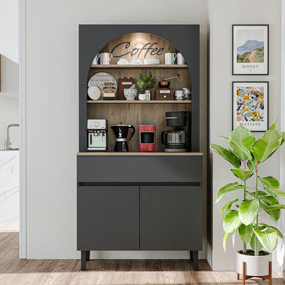 Roomart Küchenschrank VENEDIK – Buffet- & Mehrzweckschrank mit Schublade, Türen & Verstellbare Ablagen – Mikrowellenschrank, Aufbewahrungsschrank für Küche, Esszimmer, Wohnzimmer – 90 x 179 x 42 cm – in 4 Farben – Modern & Multifunktional