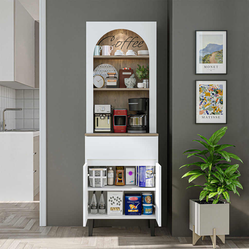 Roomart Küchenschrank VENEDIK 60 cm – Buffetschrank mit LED, Schublade, Bogendesign, 4 Farben