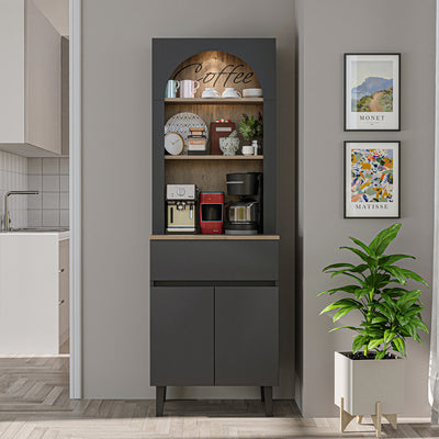 Roomart Küchenschrank VENEDIK 60 cm, Kaffeebar mit LED und Bogendesign, in 4 Farben