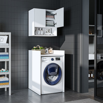 Roomart Waschmaschinenschrank DERIN-I – Waschmaschinen-Überbauschrank  – 65×180×65 cm – Waschküchen- & Hauswirtschaftsschrank – Weiß, Weiß-Eiche, Eiche & Anthrazit-Eiche