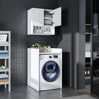 Roomart Waschmaschinenschrank DERIN-I – Waschmaschinen-Überbauschrank  – 65×180×65 cm – Waschküchen- & Hauswirtschaftsschrank – Weiß, Weiß-Eiche, Eiche & Anthrazit-Eiche