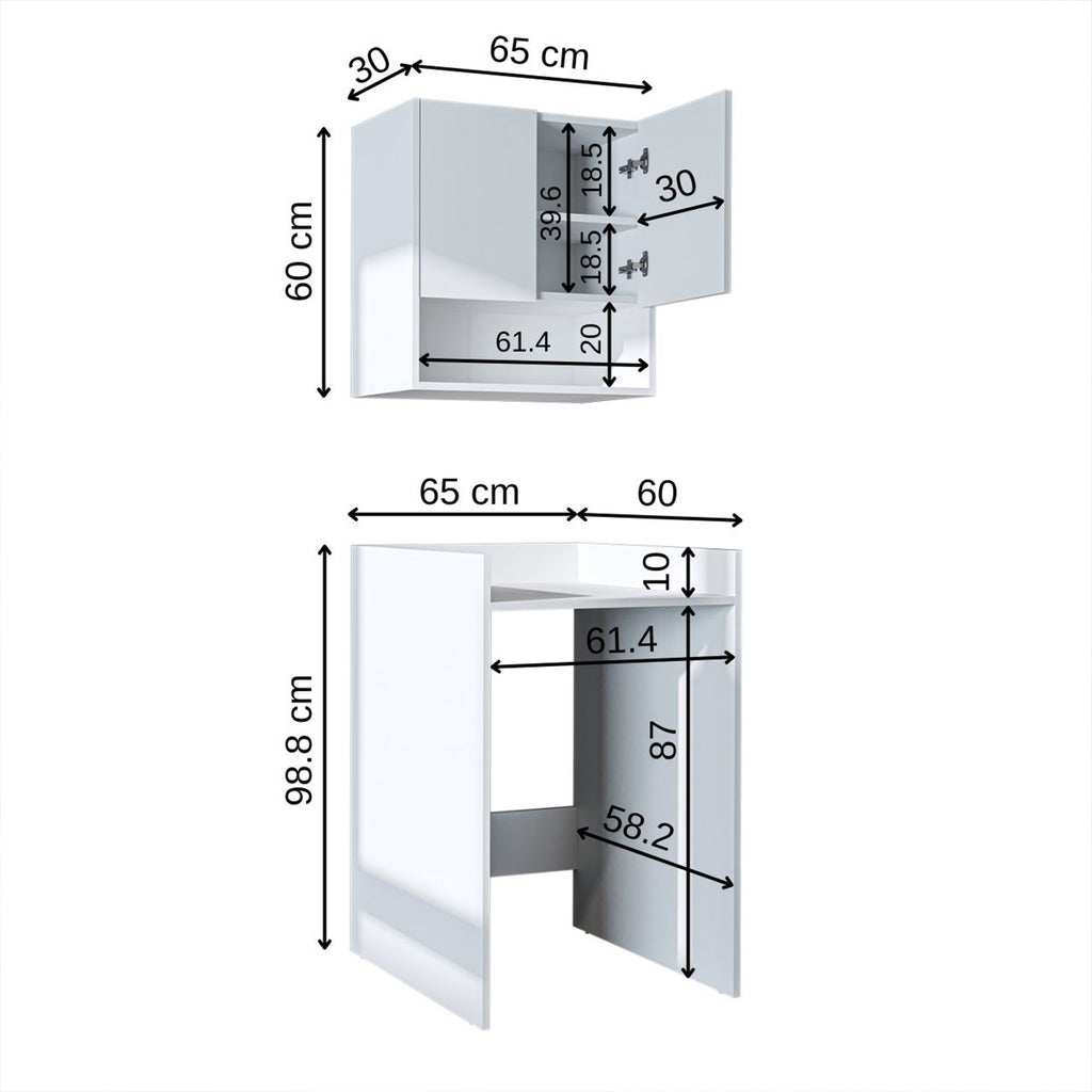 Roomart Waschmaschinenschrank DERIN-I – Waschmaschinen-Überbauschrank  – 65×180×65 cm – Waschküchen- & Hauswirtschaftsschrank – Weiß, Weiß-Eiche, Eiche & Anthrazit-Eiche