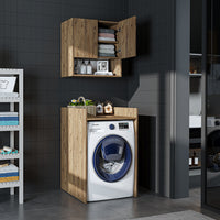 Roomart Waschmaschinenschrank DERIN-I – Waschmaschinen-Überbauschrank  – 65×180×65 cm – Waschküchen- & Hauswirtschaftsschrank – Weiß, Weiß-Eiche, Eiche & Anthrazit-Eiche