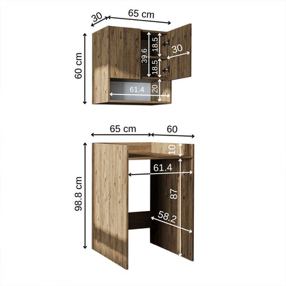Roomart Waschmaschinenschrank DERIN-I – Waschmaschinen-Überbauschrank  – 65×180×65 cm – Waschküchen- & Hauswirtschaftsschrank – Weiß, Weiß-Eiche, Eiche & Anthrazit-Eiche
