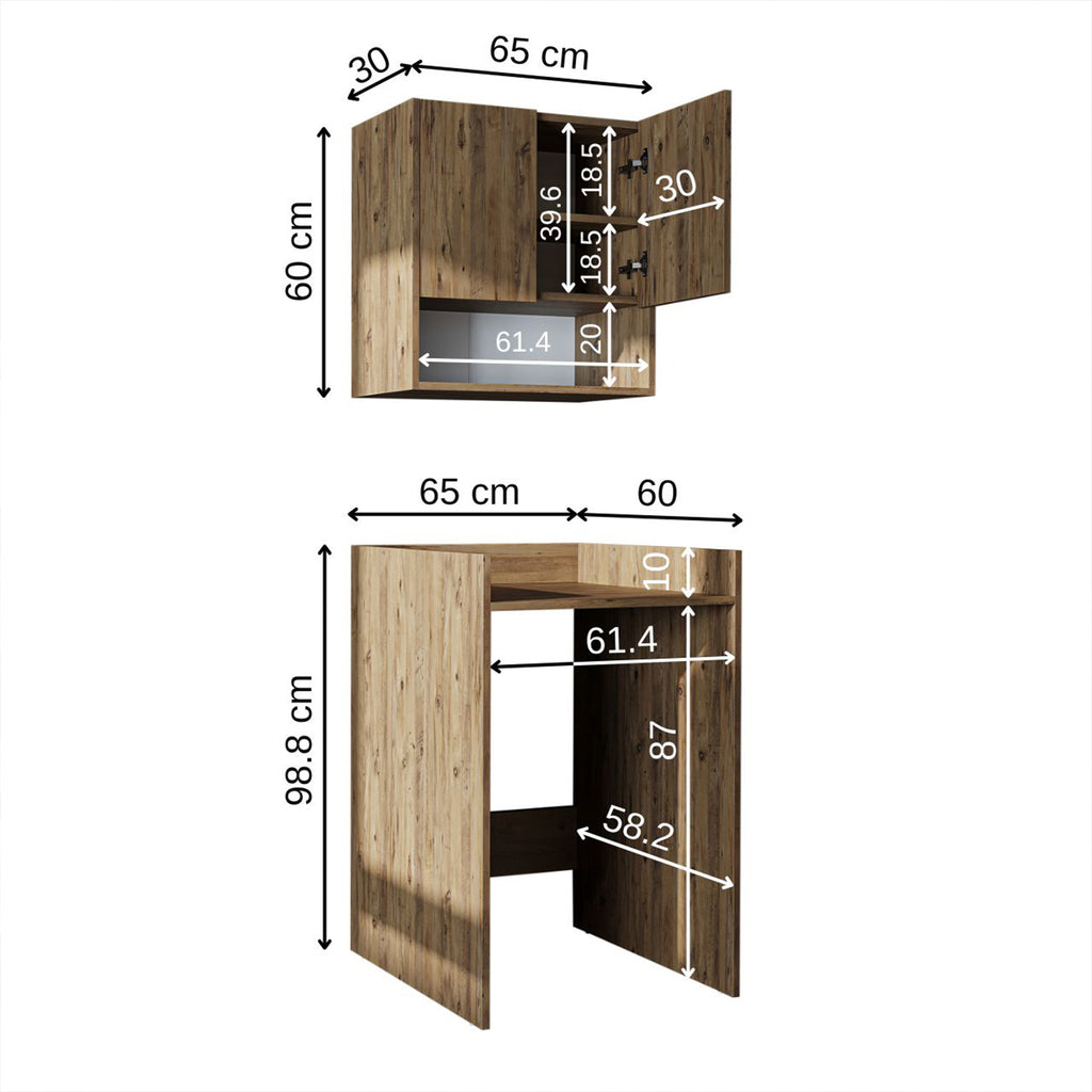 Roomart Waschmaschinenschrank DERIN-I – Waschmaschinen-Überbauschrank  – 65×180×65 cm – Waschküchen- & Hauswirtschaftsschrank – Weiß, Weiß-Eiche, Eiche & Anthrazit-Eiche