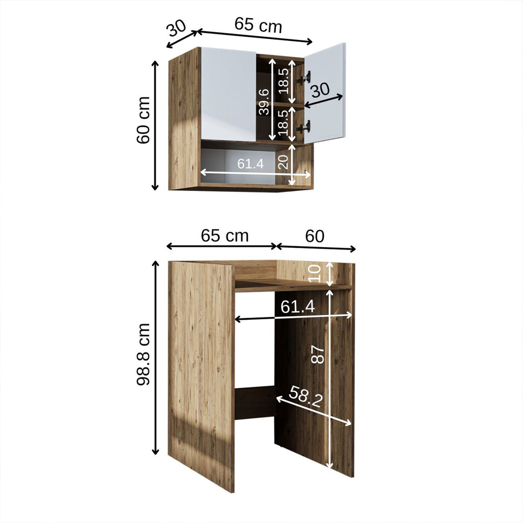 Roomart Waschmaschinenschrank DERIN-I – Waschmaschinen-Überbauschrank  – 65×180×65 cm – Waschküchen- & Hauswirtschaftsschrank – Weiß, Weiß-Eiche, Eiche & Anthrazit-Eiche