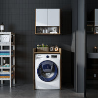 Roomart Waschmaschinenschrank DERIN-I – Waschmaschinen-Überbauschrank  – 65×180×65 cm – Waschküchen- & Hauswirtschaftsschrank – Weiß, Weiß-Eiche, Eiche & Anthrazit-Eiche