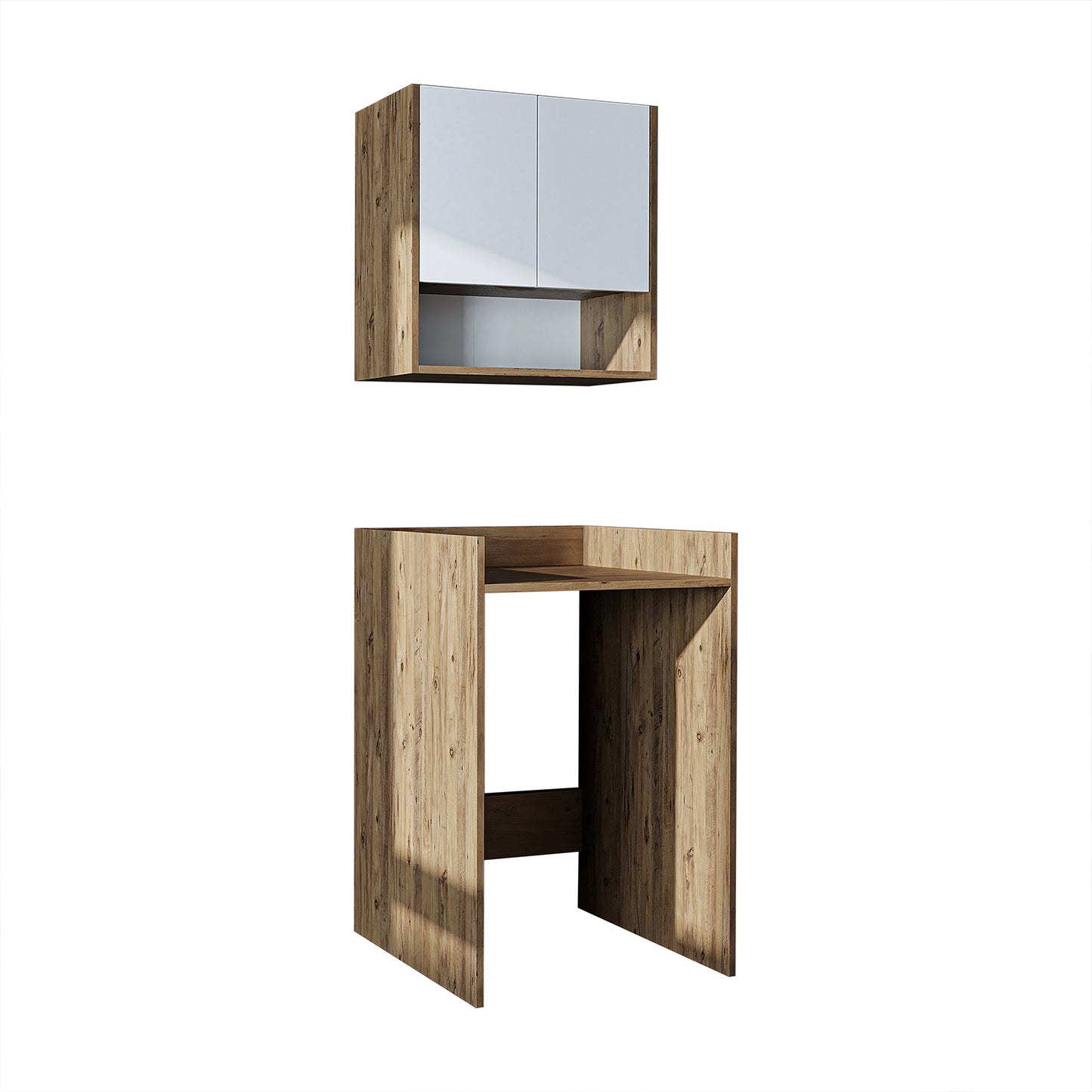 Roomart Waschmaschinenschrank DERIN-I – Waschmaschinen-Überbauschrank  – 65×180×65 cm – Waschküchen- & Hauswirtschaftsschrank – Weiß, Weiß-Eiche, Eiche & Anthrazit-Eiche