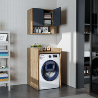 Roomart Waschmaschinenschrank DERIN-I – Waschmaschinen-Überbauschrank  – 65×180×65 cm – Waschküchen- & Hauswirtschaftsschrank – Weiß, Weiß-Eiche, Eiche & Anthrazit-Eiche