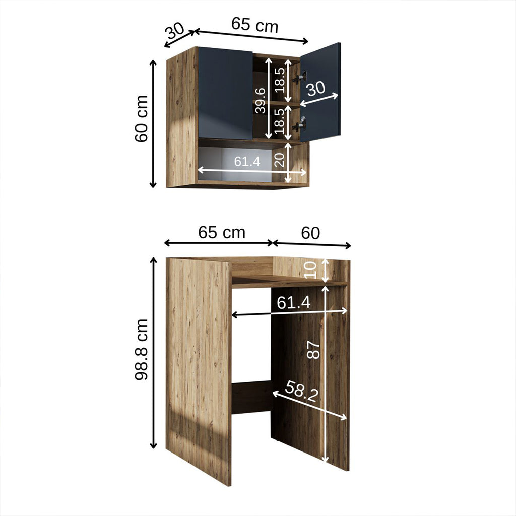 Roomart Waschmaschinenschrank DERIN-I – Waschmaschinen-Überbauschrank  – 65×180×65 cm – Waschküchen- & Hauswirtschaftsschrank – Weiß, Weiß-Eiche, Eiche & Anthrazit-Eiche