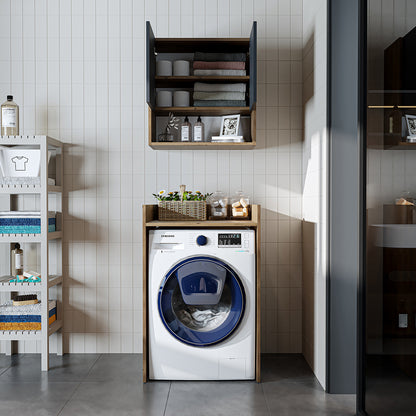 Roomart Waschmaschinenschrank DERIN-I – Waschmaschinen-Überbauschrank  – 65×180×65 cm – Waschküchen- & Hauswirtschaftsschrank – Weiß, Weiß-Eiche, Eiche & Anthrazit-Eiche