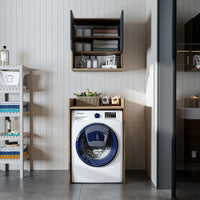 Roomart Waschmaschinenschrank DERIN-I – Waschmaschinen-Überbauschrank  – 65×180×65 cm – Waschküchen- & Hauswirtschaftsschrank – Weiß, Weiß-Eiche, Eiche & Anthrazit-Eiche